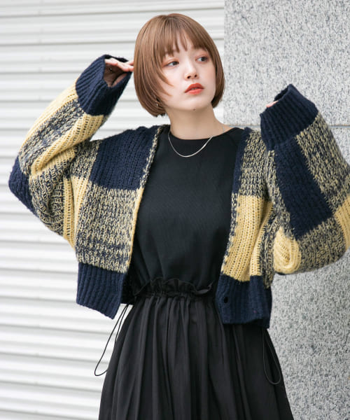 BIGチェックショートカーディガン