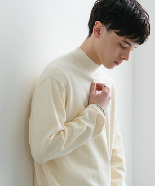 『ユニセックス』『洗濯可』ストレッチモックネックニット