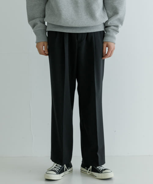 new basic ウールポリエステルストレッチストレートスラックス