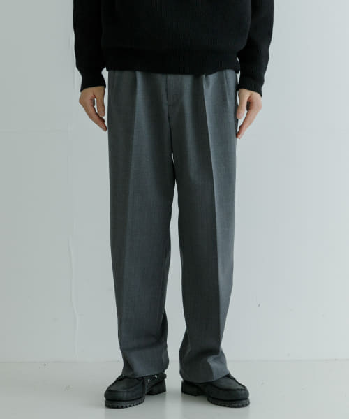 new basic ウールポリエステルストレッチストレートスラックス