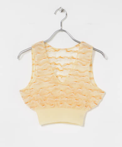 TAN　JACQUARD V-NECK SHEER TOPS