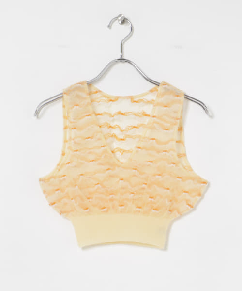 TAN　JACQUARD V-NECK SHEER TOPS