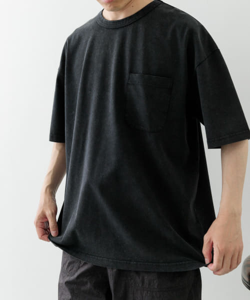フェード加工クルーネック天竺ポケットTシャツ