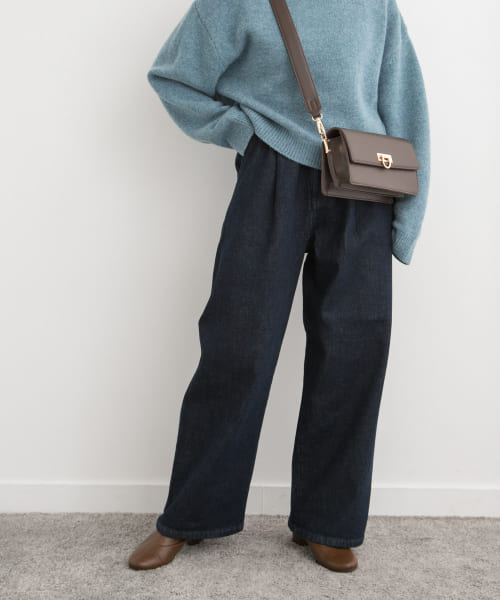 裏起毛タックデニムパンツ
