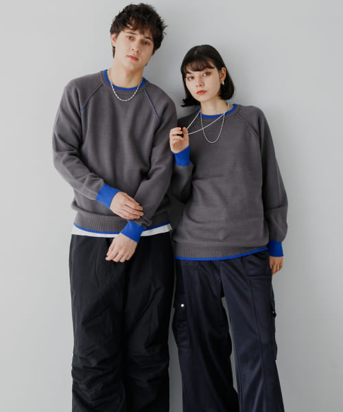 『ユニセックス』『洗濯可』ストレッチリブハイショクラインニット