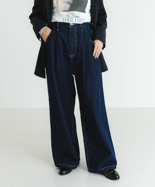 new basic　ツータックワイドデニムパンツ