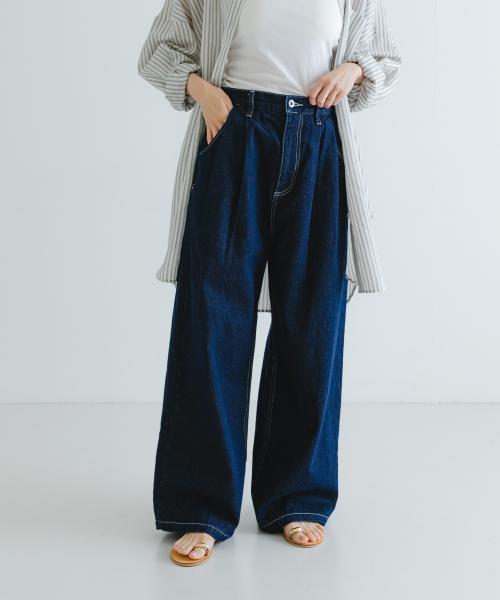 new basic　ツータックワイドデニムパンツ