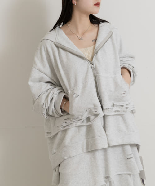 neith.tokyo　Layered Crush Hoodie-GRAY