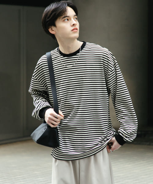ワッフルボーダーロングTシャツ