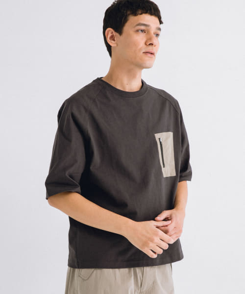 ナイロンポケット切替ハーフスリーブTシャツ
