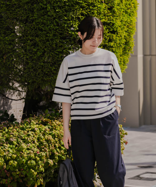 ナバルボーダーショートスリーブニットTシャツ