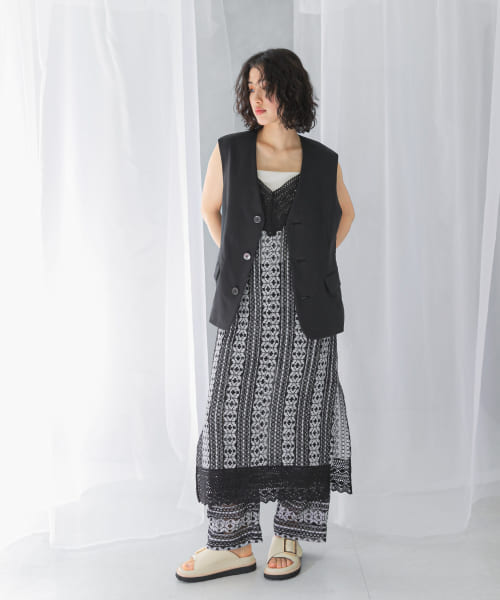 sara mallika　COTTON BORDER LACE CAMI DRESS