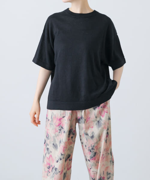リネン半袖クルーネックニット