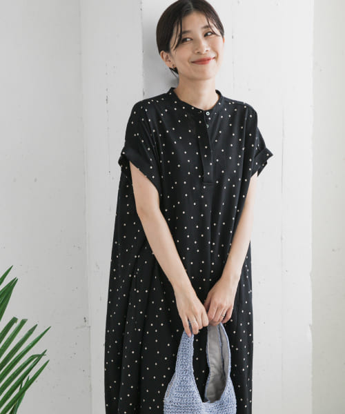 リネンレーヨンドットフレアワンピース