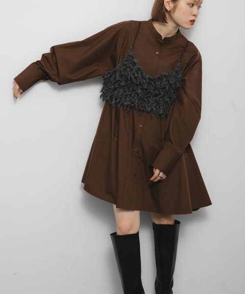 WIDEフレアミニシャツワンピース