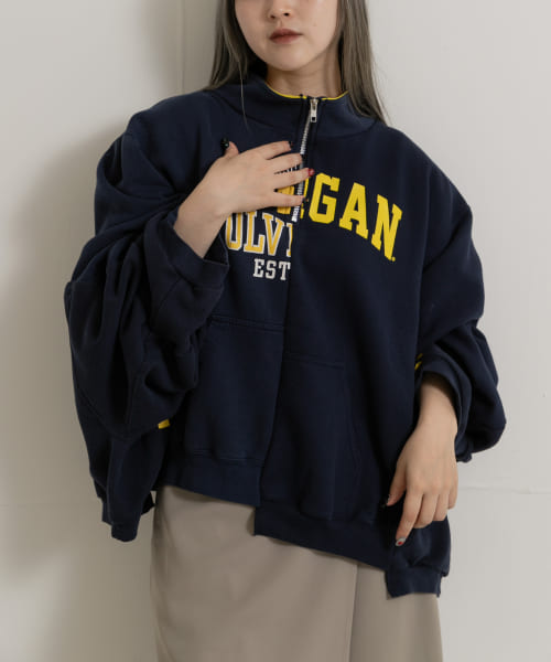77circa　make wide half zip sweat top