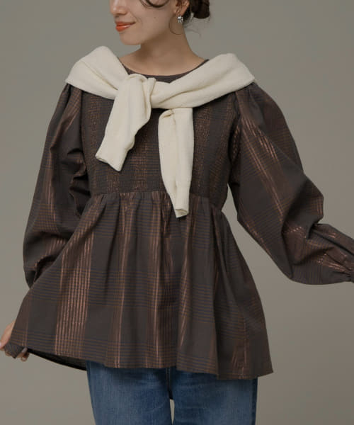 シャーリングシャイニーチェックブラウス