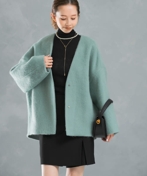 モヘア混シャギーミドルジャケット