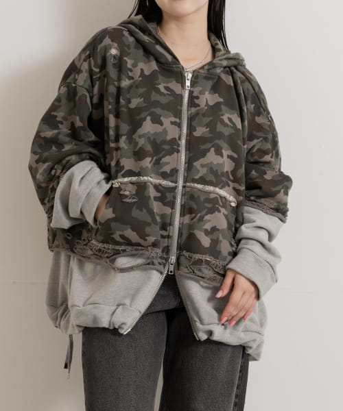 neith.tokyo　Layered Crush Hoodie-CAMO