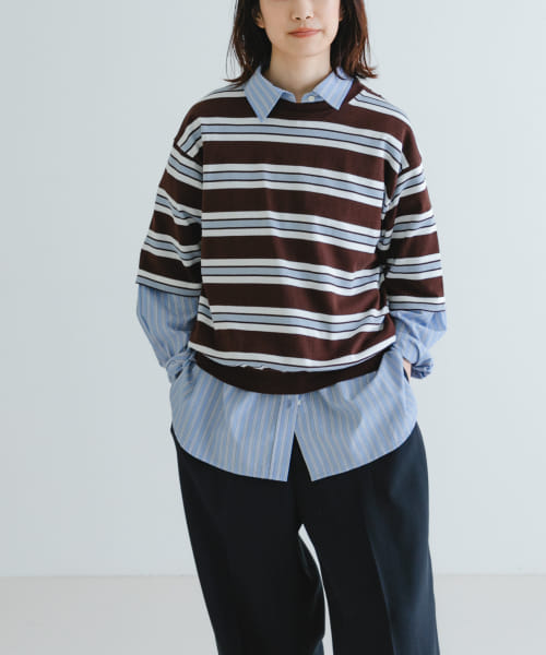 new basic　マルチボーダーニットTシャツ