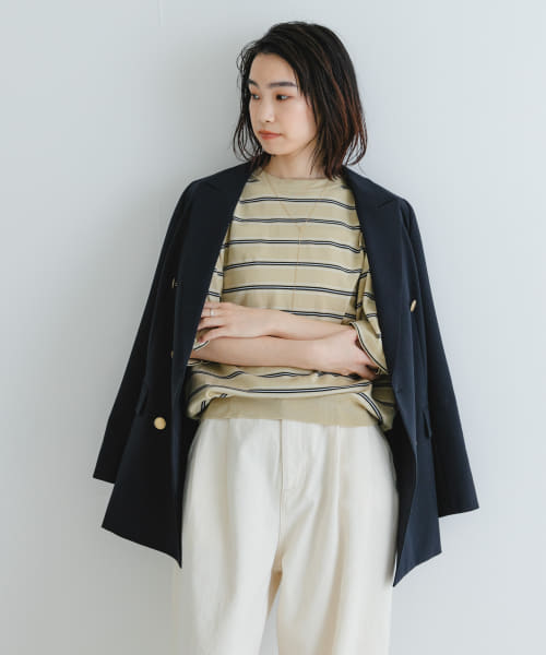 new basic　マルチボーダーニットTシャツ