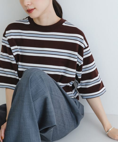 new basic　マルチボーダーニットTシャツ