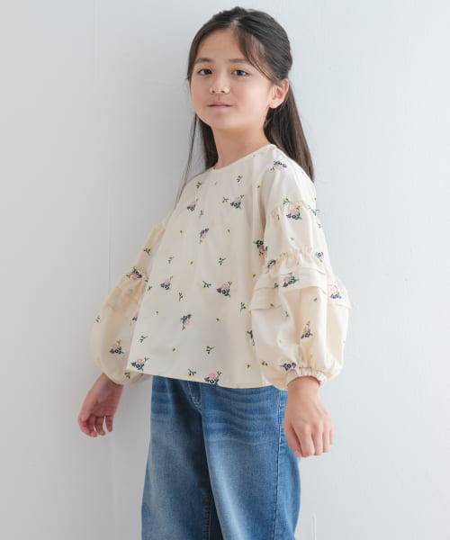 フラワー刺繍袖ボリュームブラウス(KIDS)