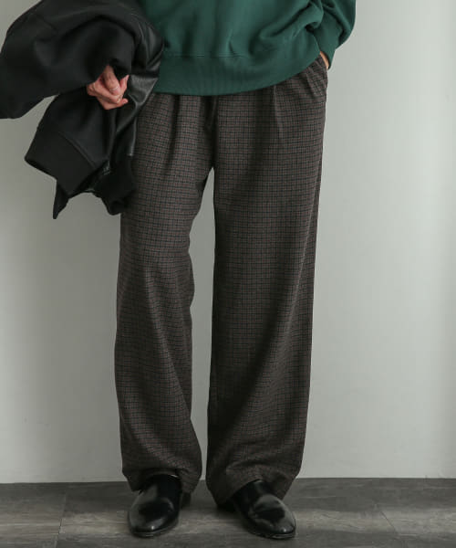 チェックウールブレンドワイドパンツ
