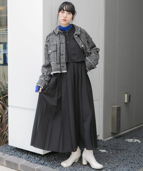 レイヤードドロストプリーツワンピース