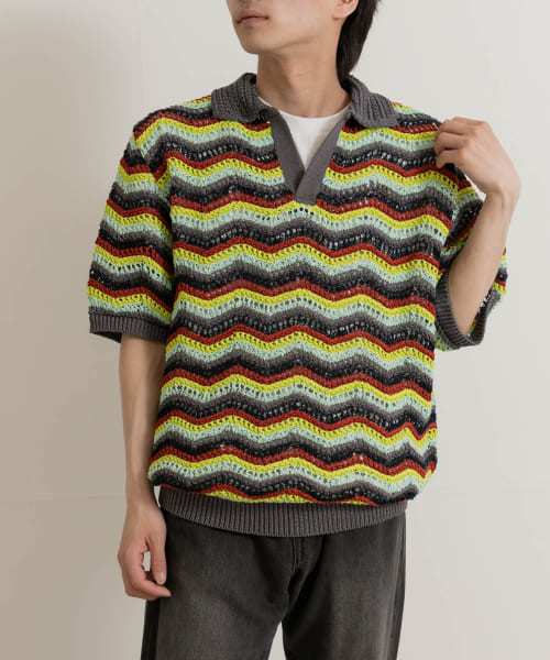 米富繊維　ZIGZAG SUKASHI KNIT PULLOVER