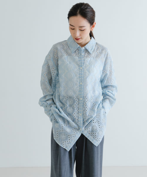 刺繍レースオーバーシャツ