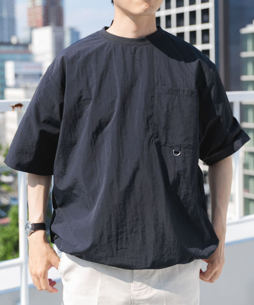 『撥水/イージーケア/接触冷感/UVカット』タスランナイロンクルーネックドロストTシャツ