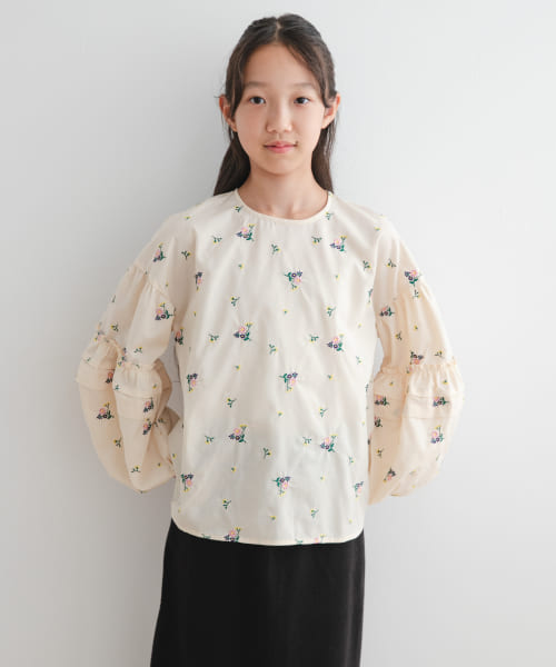 『WEB/一部店舗限定』フラワー刺繍袖ボリュームブラウス(KIDS)