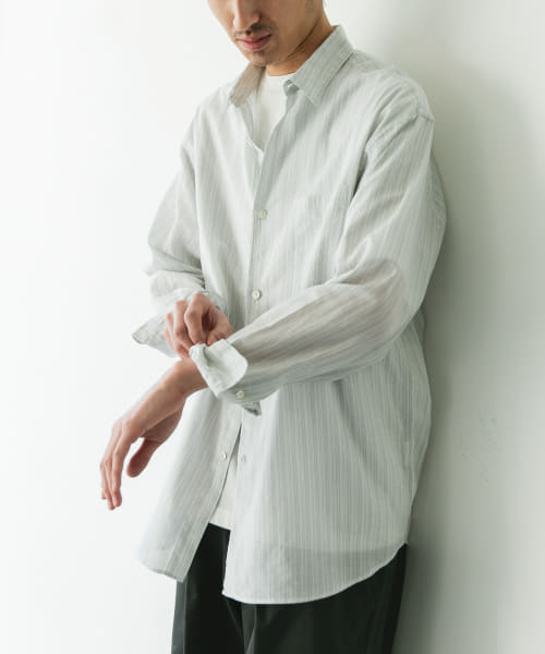 シアーボイルストライプロングスリーブシャツ