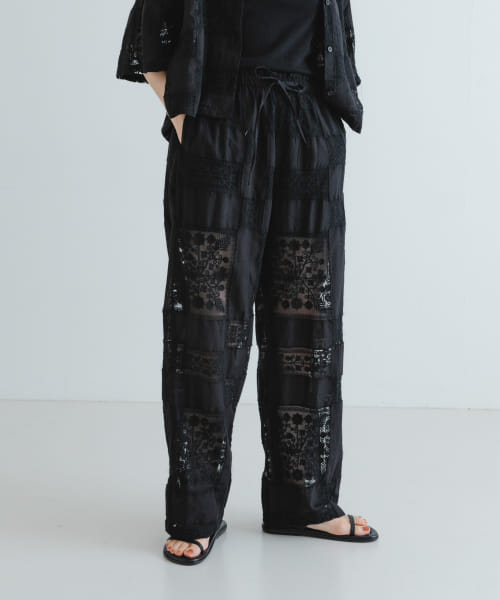 crinkle crinkle crinkle　patchwork embroidery pants