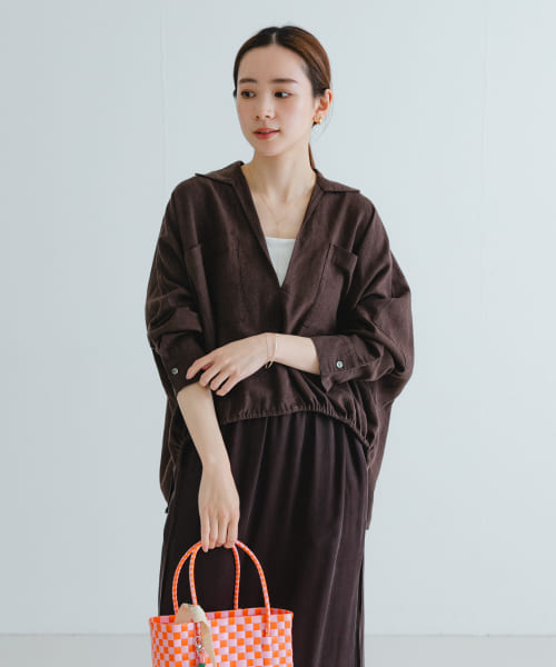 ラミーレーヨンギャザーヘムシャツ