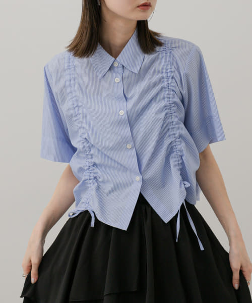 クロップドシャーリングシャツ(半袖)