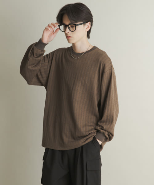 ライトワッフルクルーネックロングTシャツ