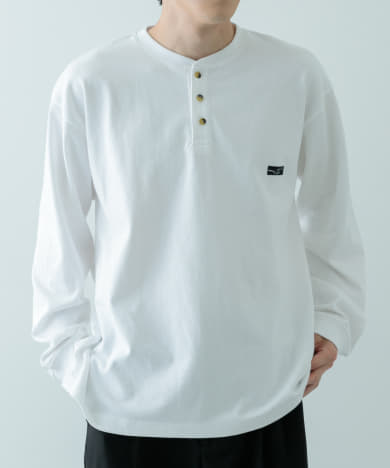 天竺 ワンポイント ヘンリーロングスリーブTシャツ