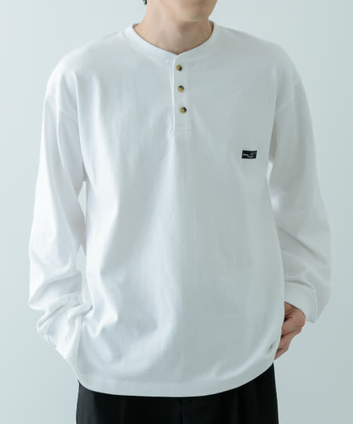 天竺 ワンポイント ヘンリーロングスリーブTシャツ