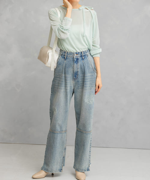 YENN　HIGH RISE TUCK WIDE PANTS