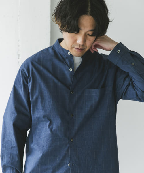 シルクブレンド ロングスリーブバンドカラーシャツ