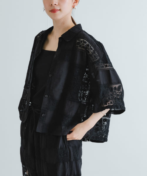 crinkle crinkle crinkle　patchwork embroidery shirt