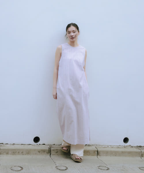 new basic　インドコットンサッカーストライプワンピース