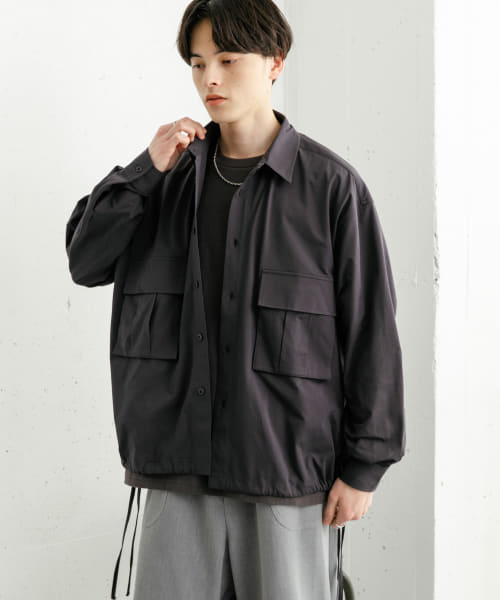 ドットメッシュダブルポケットロングスリーブシャツ
