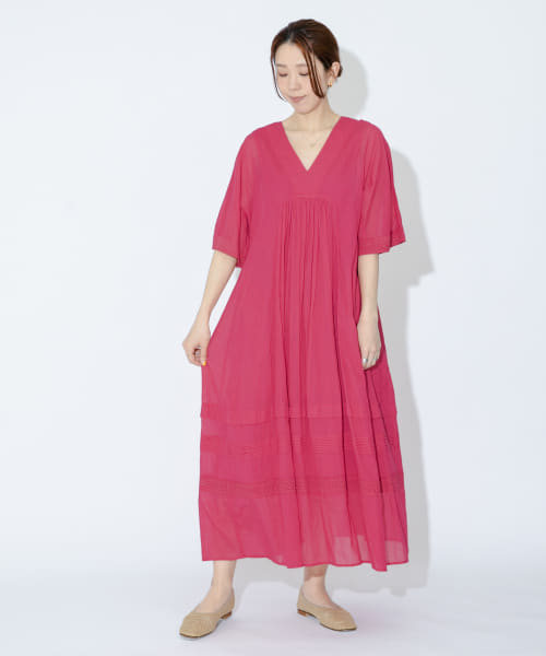 sara mallika　コットンボイルレースピンタックドレス