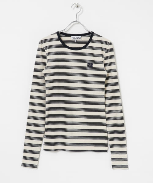 GANNI　Striped Cotton Rib Long-Sleeve T-shirts