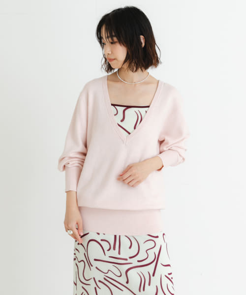 new basic　カシミヤコットンVネックチュニックニット