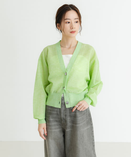 new basic　リネン混スポンディッシュニットカーディガン