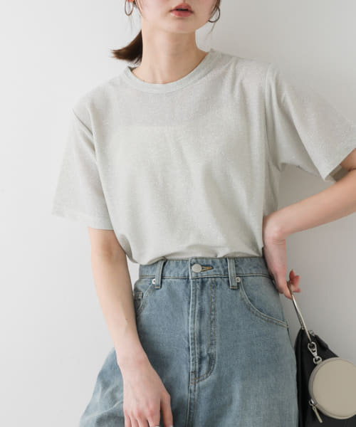 クルーネックラメTシャツ(半袖)
